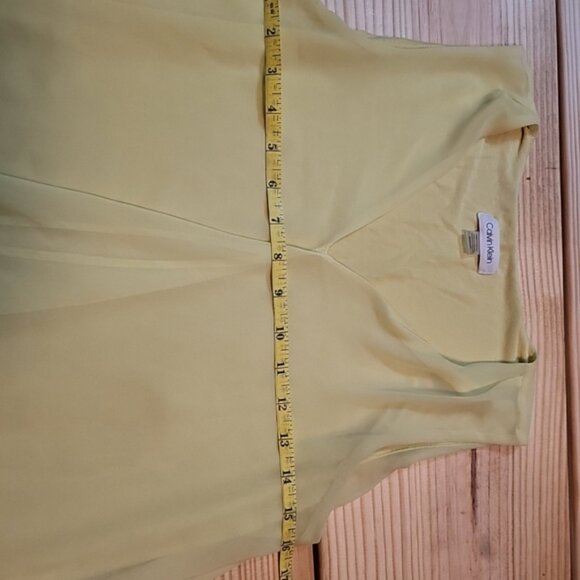 Calvin Klein Womens S Top Yellow Stretch CK Hem Logo Blouse Sleeveless Crew Neck - Picture 8 of 11